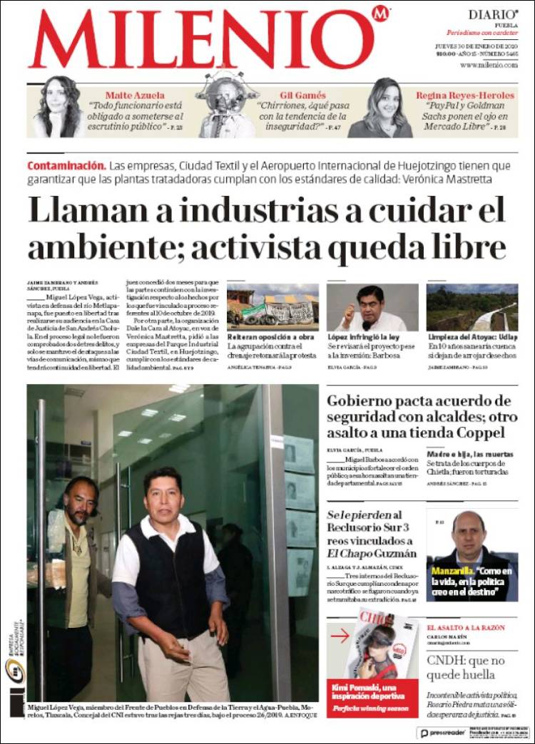 Portada de Milenio de Puebla (México)