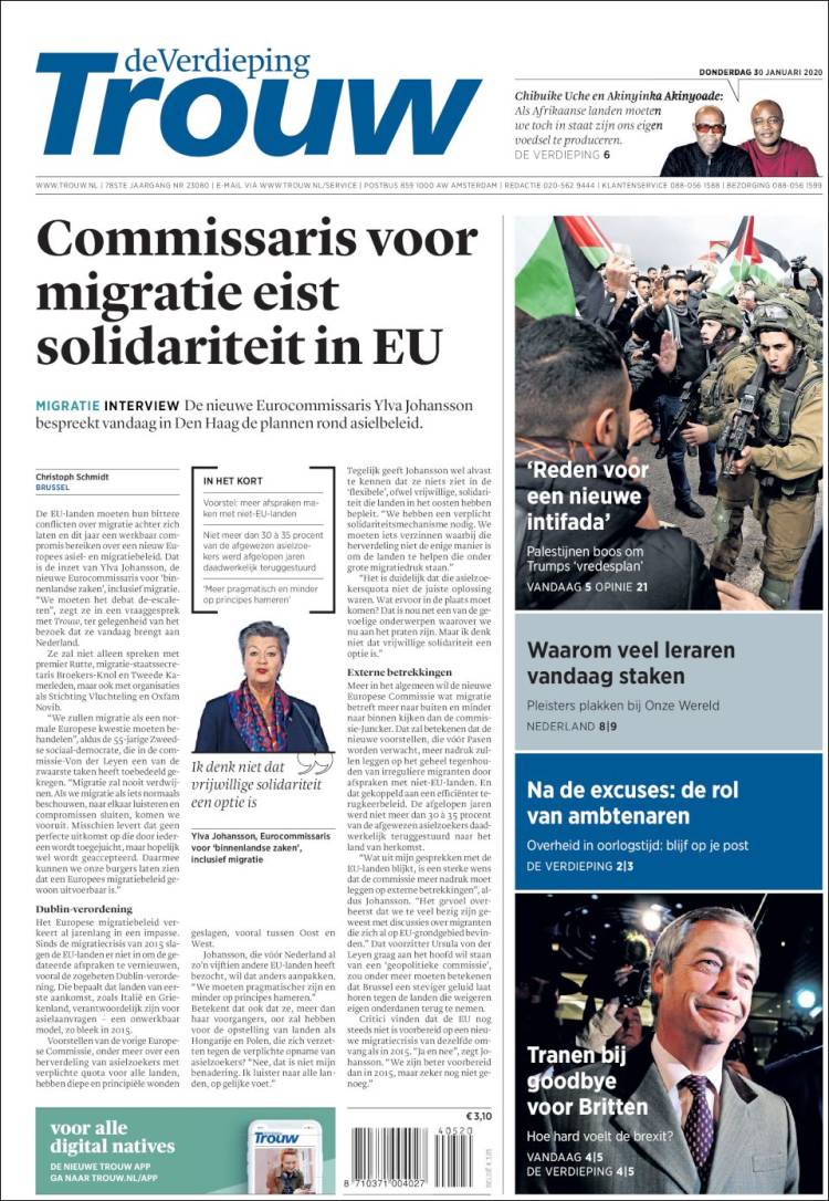 Portada de Trouw (Pa&iacute;ses Bajos)