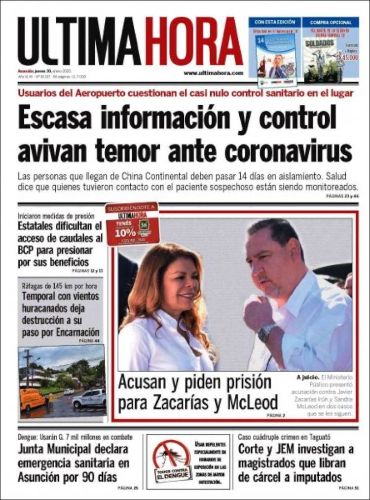 Portada de Última Hora (Paraguay)