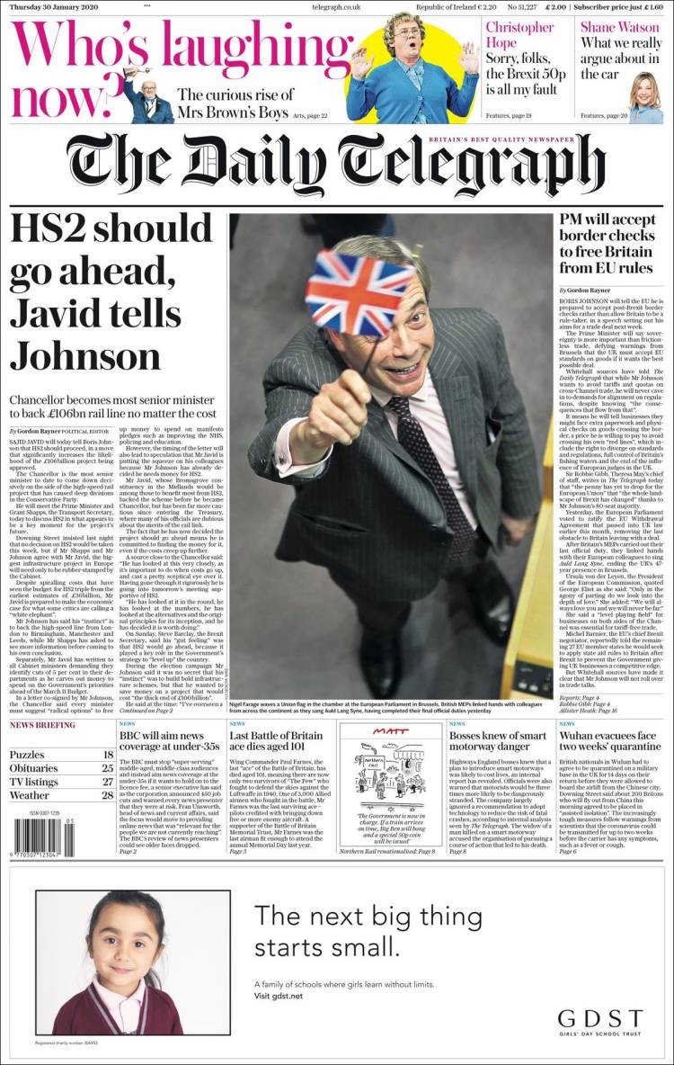 Portada de Daily Telegraph (Reino Unido)