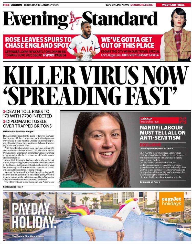 Portada de Evening Standard (Reino Unido)