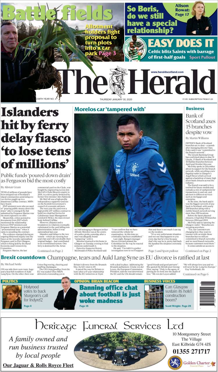 Portada de The Herald (Reino Unido)