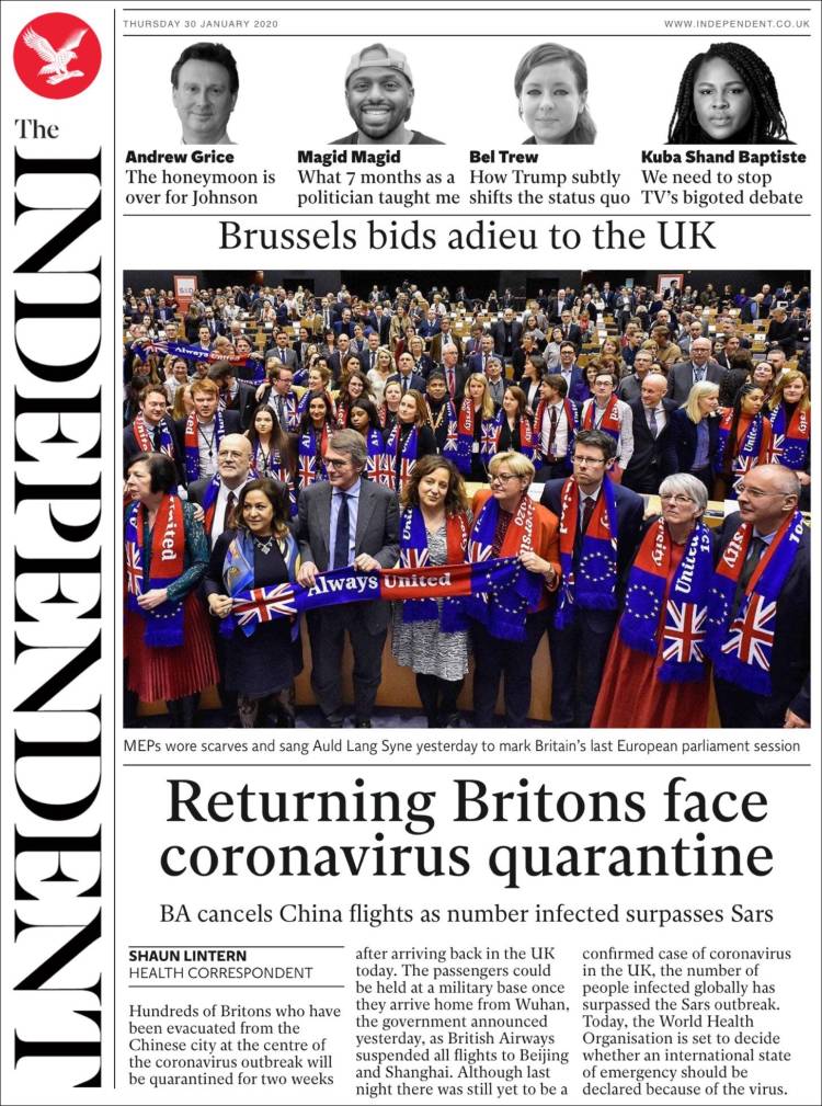 Portada de The Independent (Reino Unido)