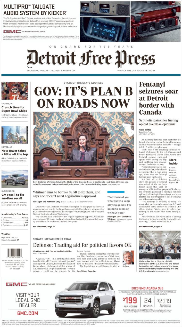 Portada de Detroit Free Press (USA)