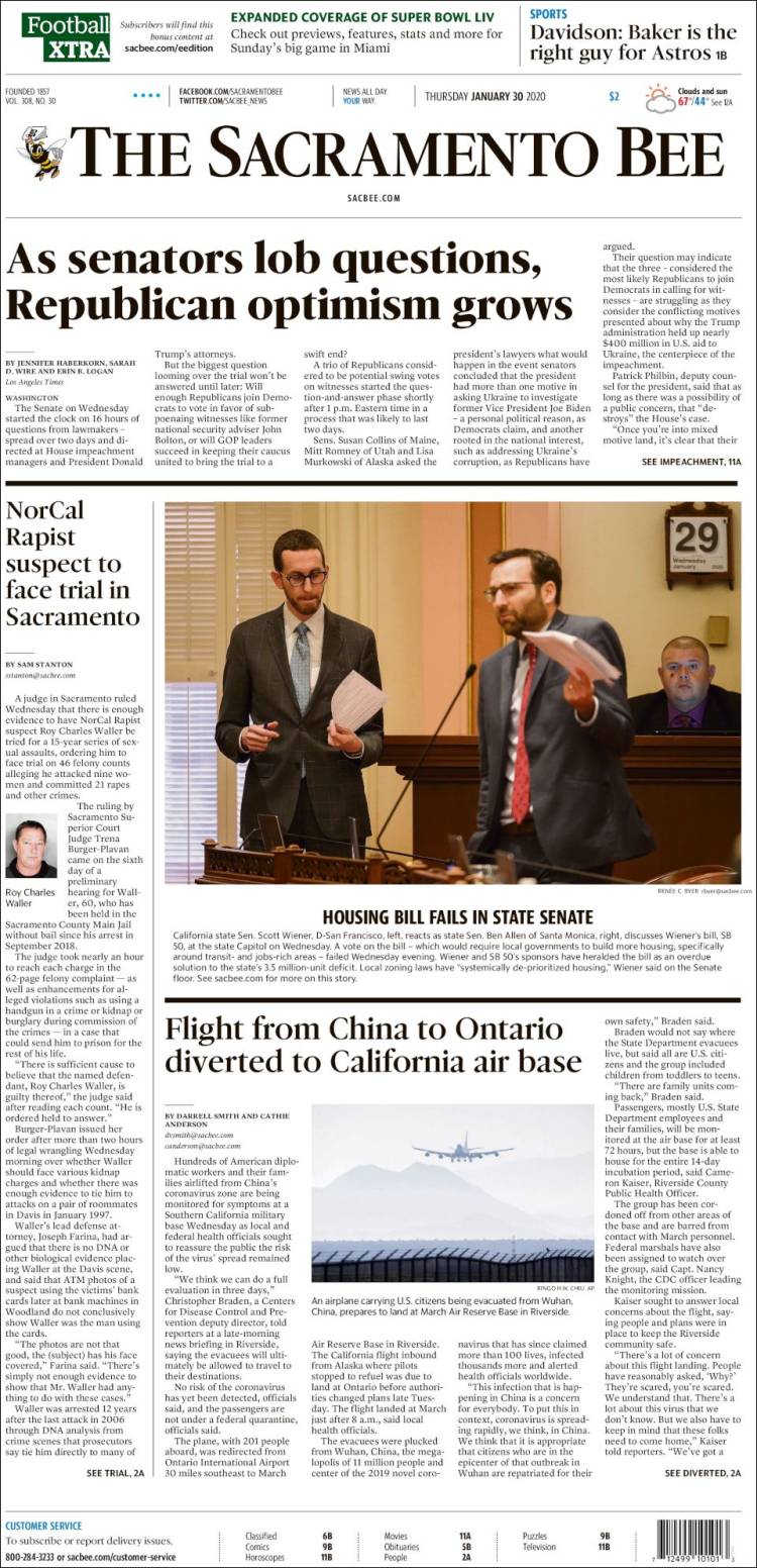 Portada de The Sacramento Bee (USA)