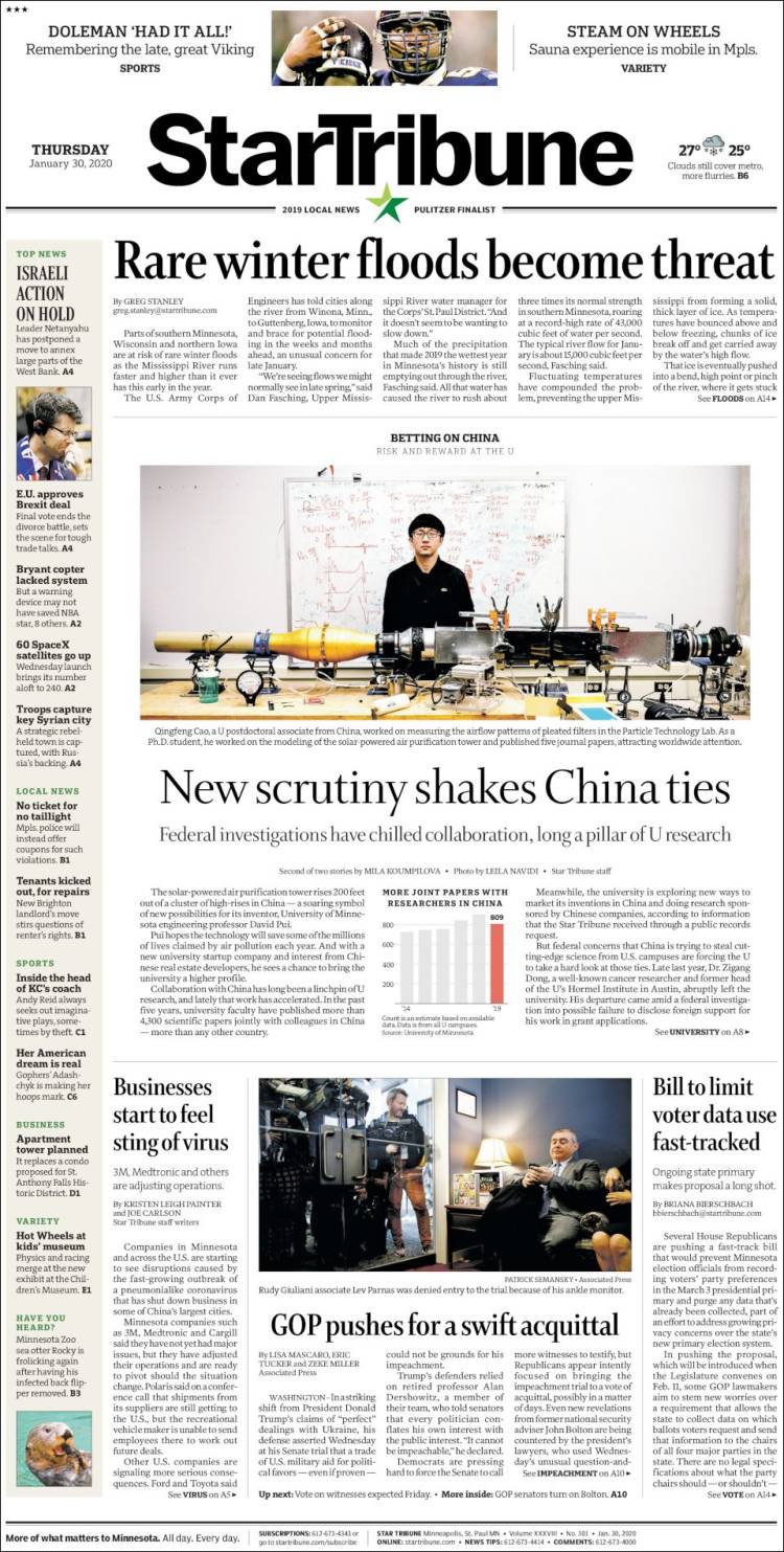 Portada de Star Tribune (USA)