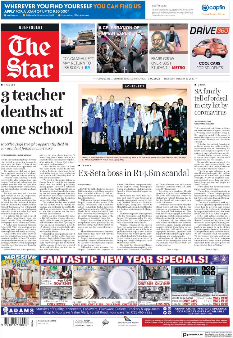 Portada de The Star (Sud&aacute;frica)