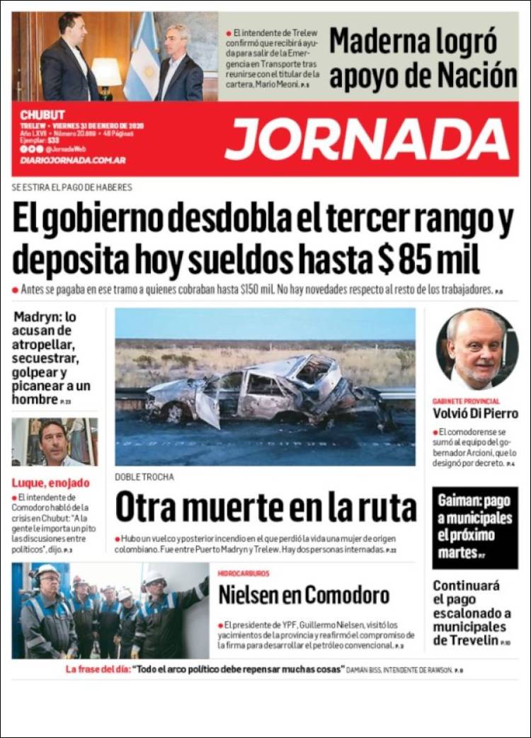 Portada de Diario Jornada en la Patagonia (Argentina)