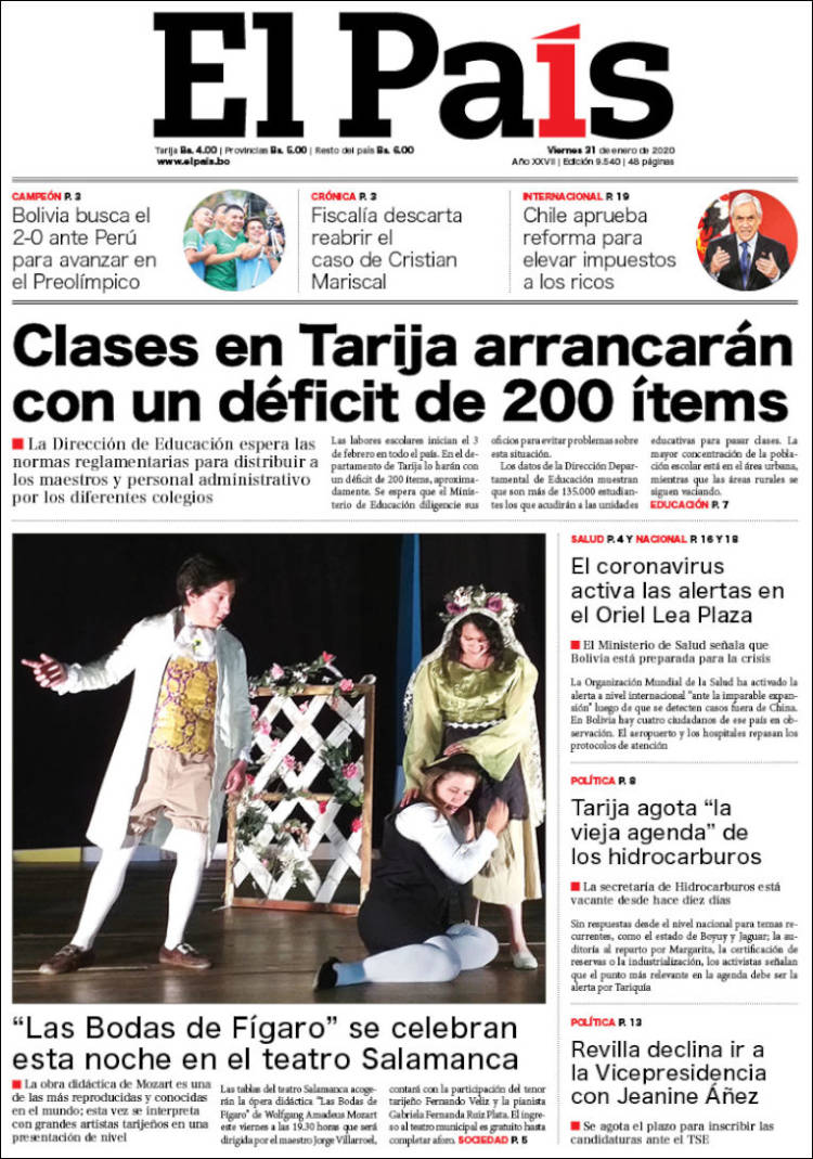 Portada de El País (Bolivia)