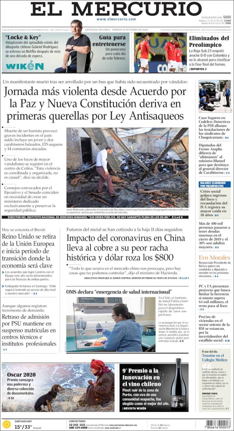 Portada de El Mercurio (Chile)