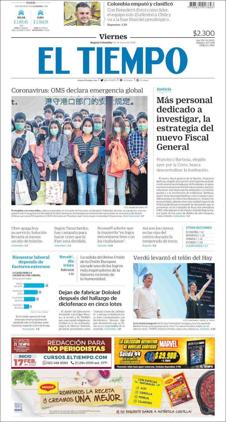Portada de El Tiempo (Colombia)