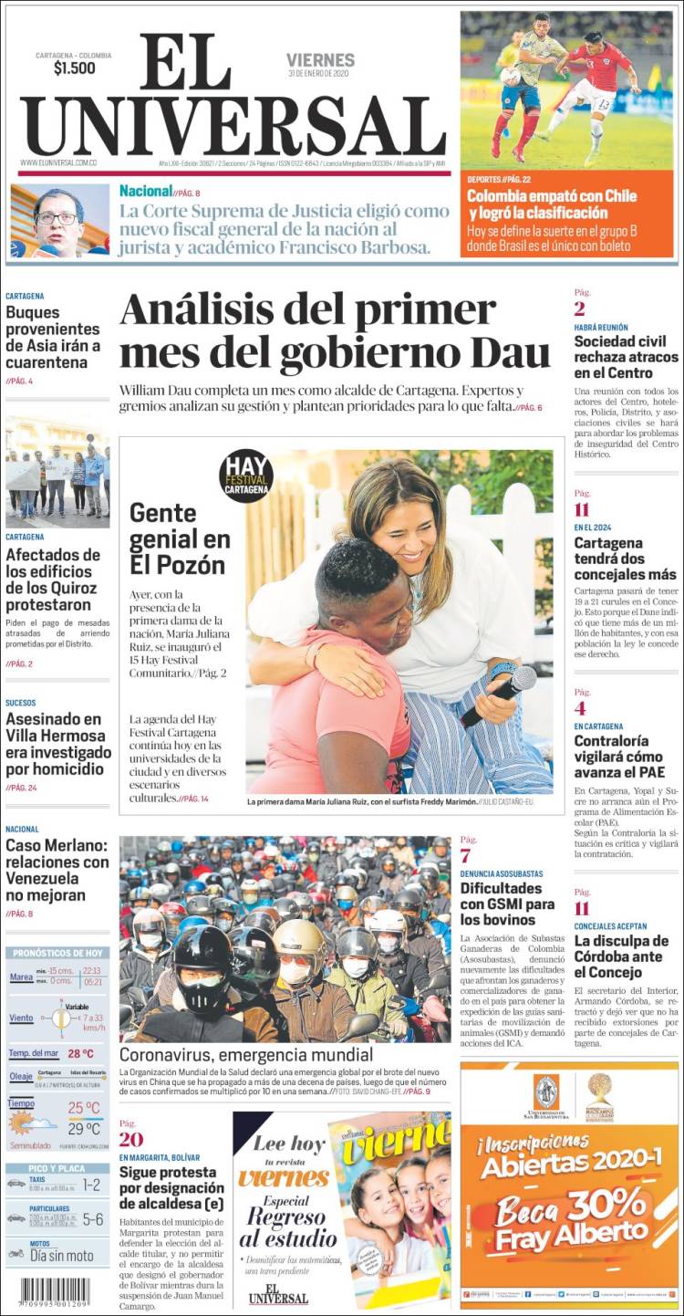 Portada de El Universal (Colombia)