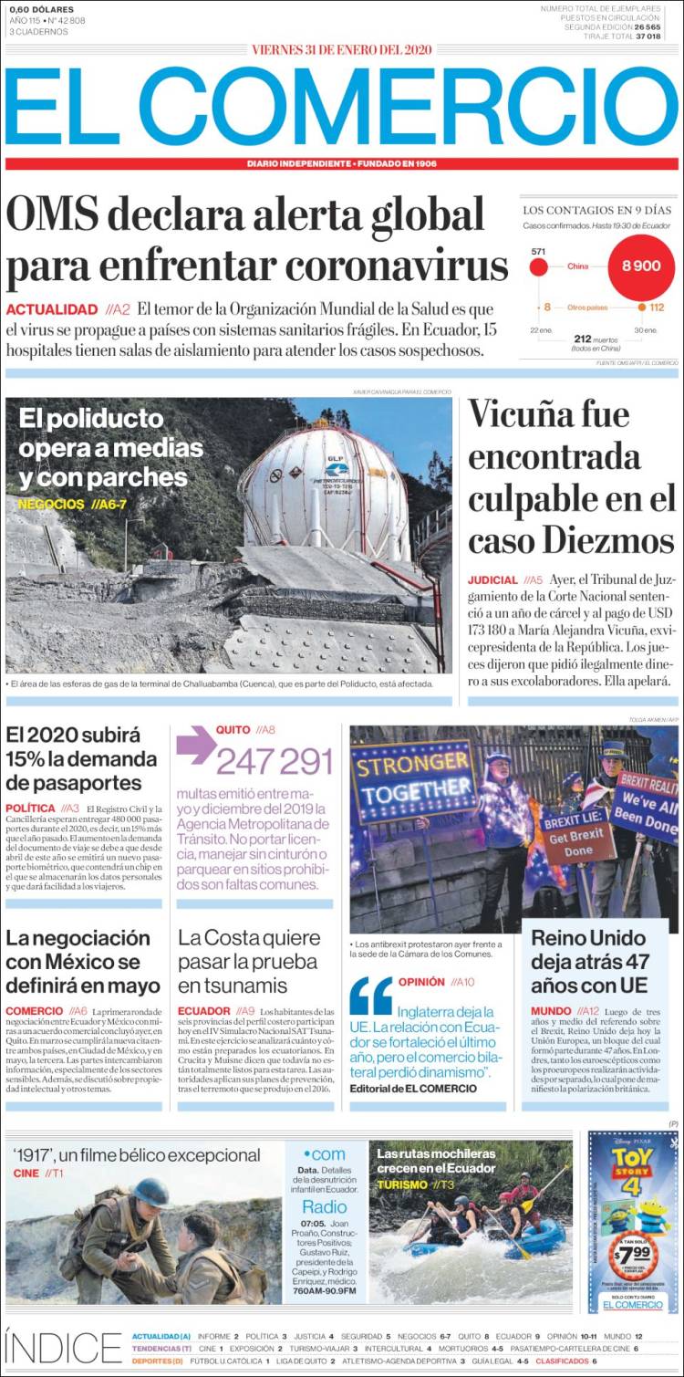 Portada de El Comercio (Ecuador)