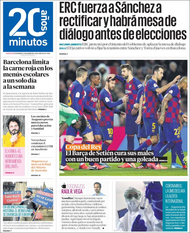 Portada de 20 Minutos - Barcelona (España)