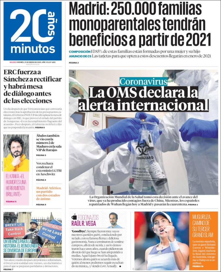 Portada de 20 Minutos - Madrid (España)