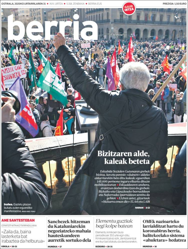 Portada de Berria (España)