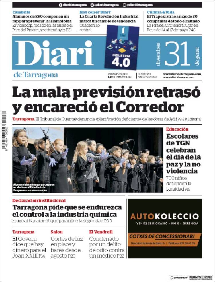 Portada de Diari de Tarragona (España)