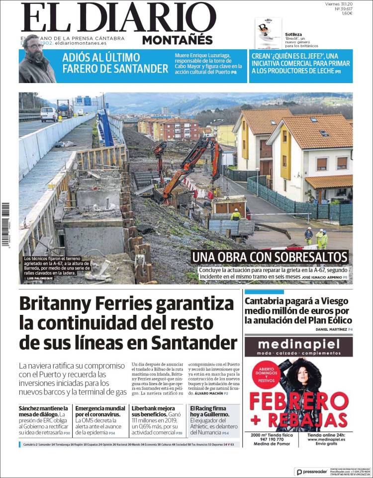 Portada de El Diario Montañés (España)