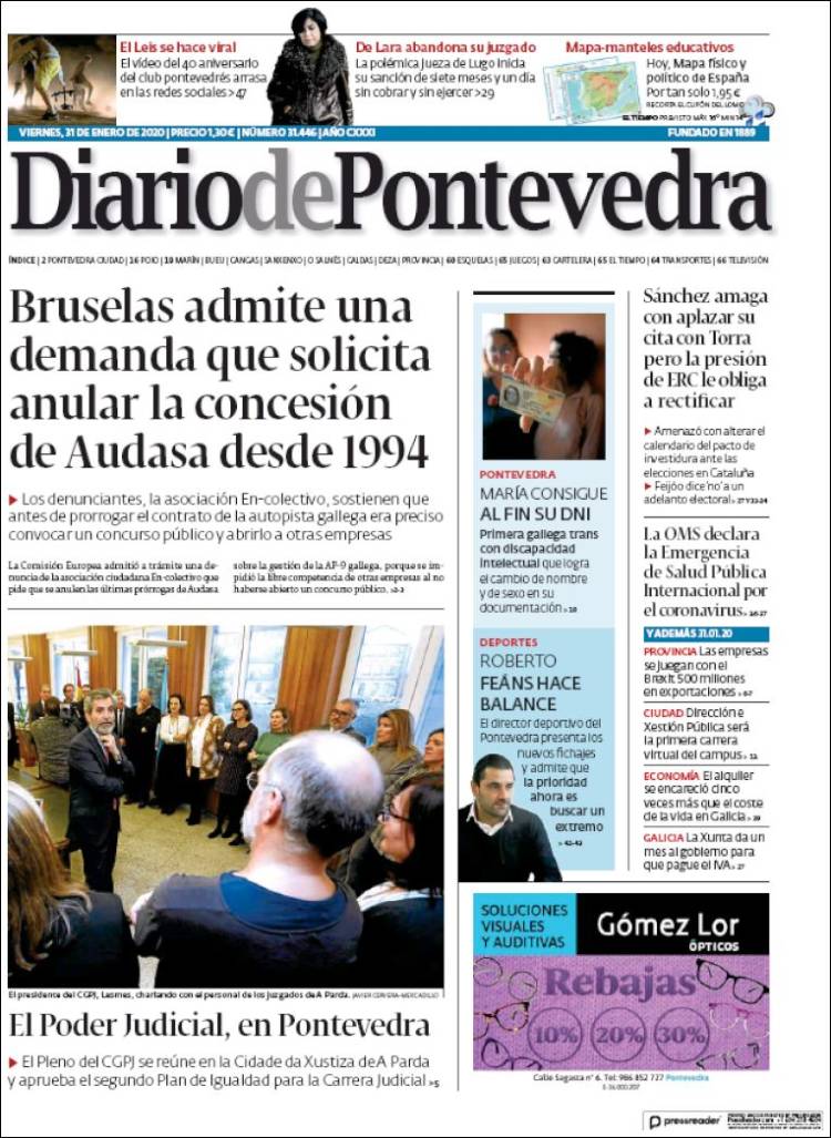 Portada de Diario de Pontevedra (España)