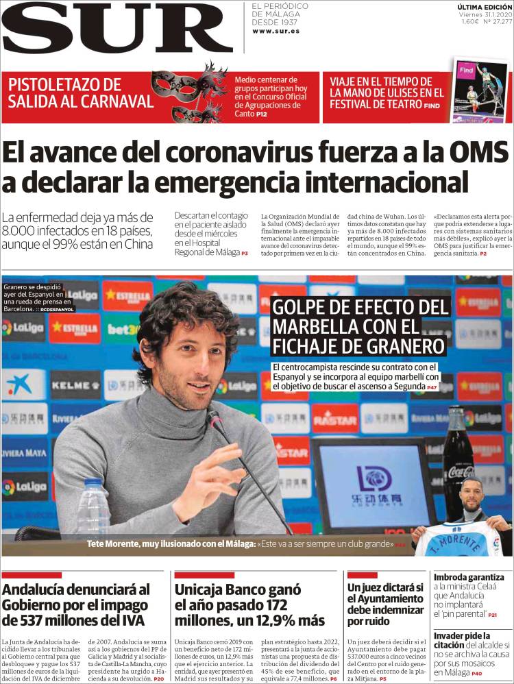 Portada de Diario el Sur (España)