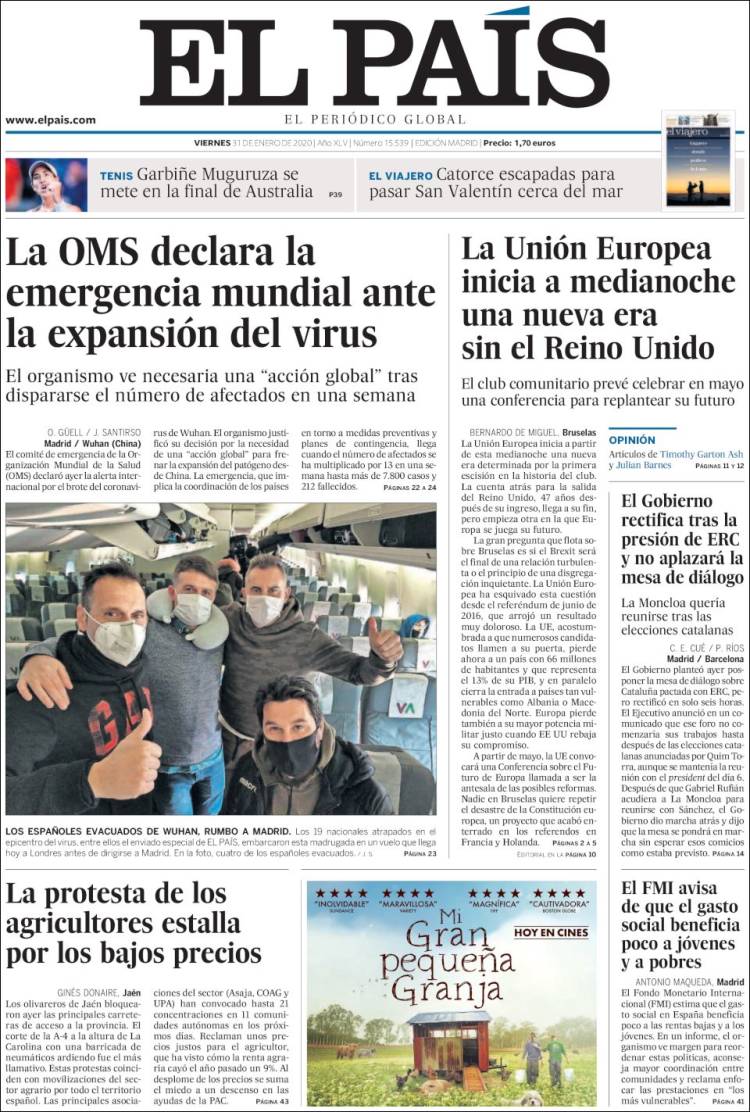 Portada de El País (España)