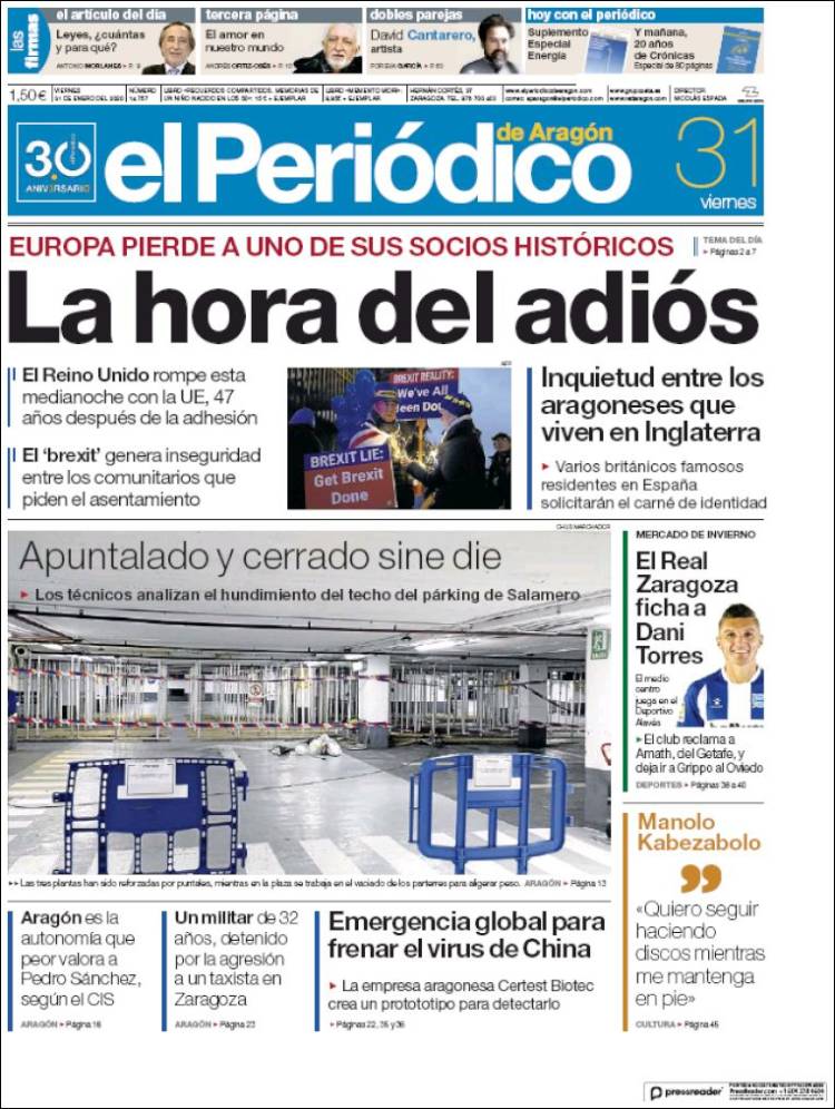 Portada de El Periódico de Aragón (España)