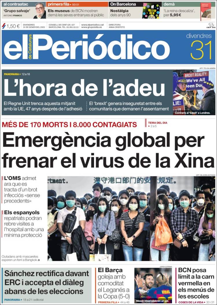 Portada de El Periódico de Catalunya (España)