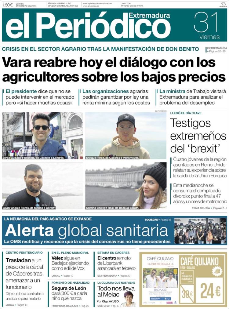 Portada de El Periódico de Extremadura (España)