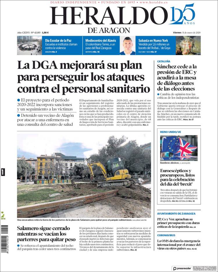 Portada de Heraldo de Aragón (España)