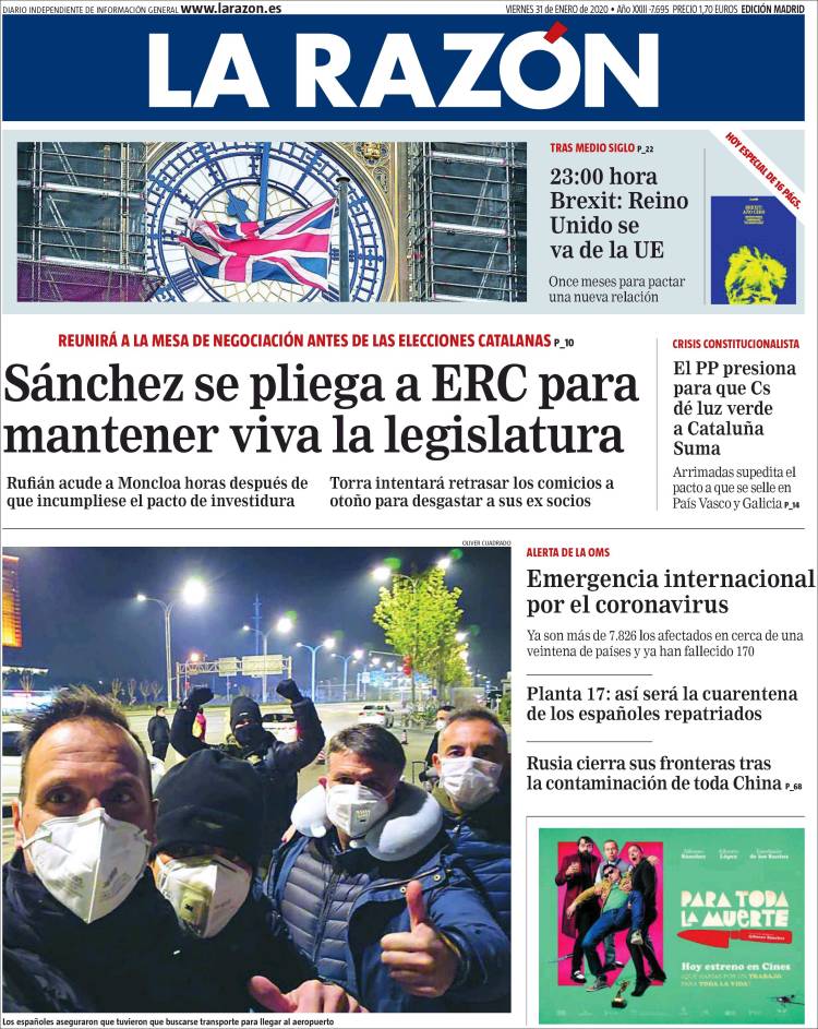 Portada de La Razón (España)