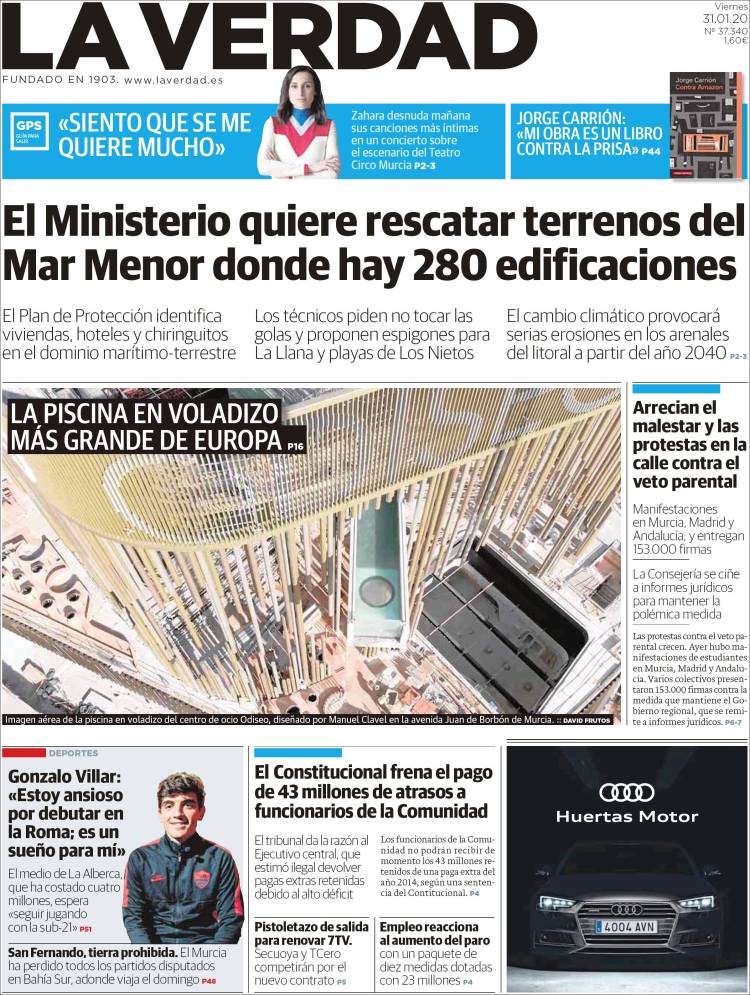 Portada de La Verdad de Murcia (España)