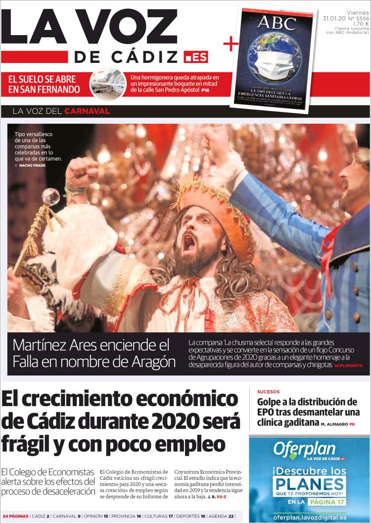 Portada de La Voz de Cádiz (España)