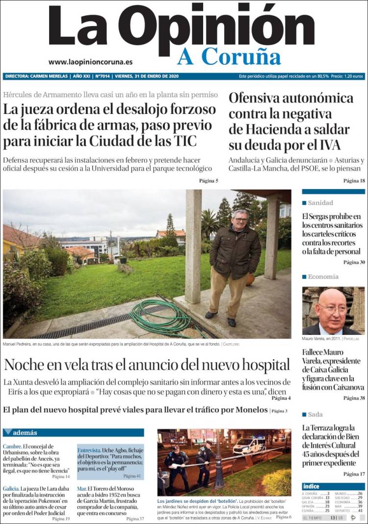 Portada de La Opinión de A Coruña (España)