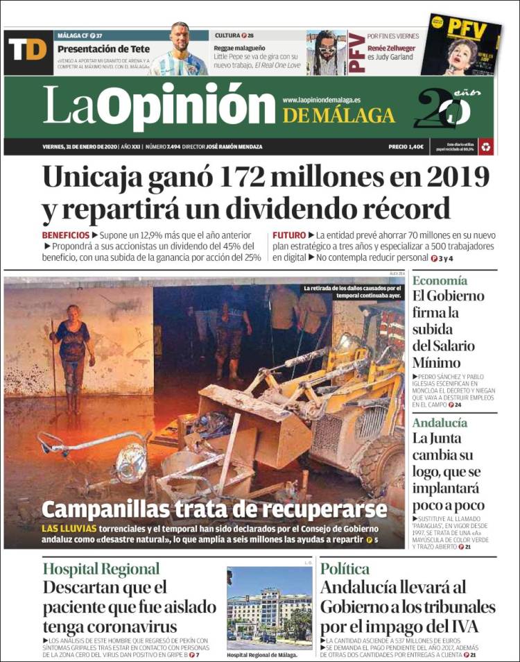 Portada de La Opinión de Málaga (España)