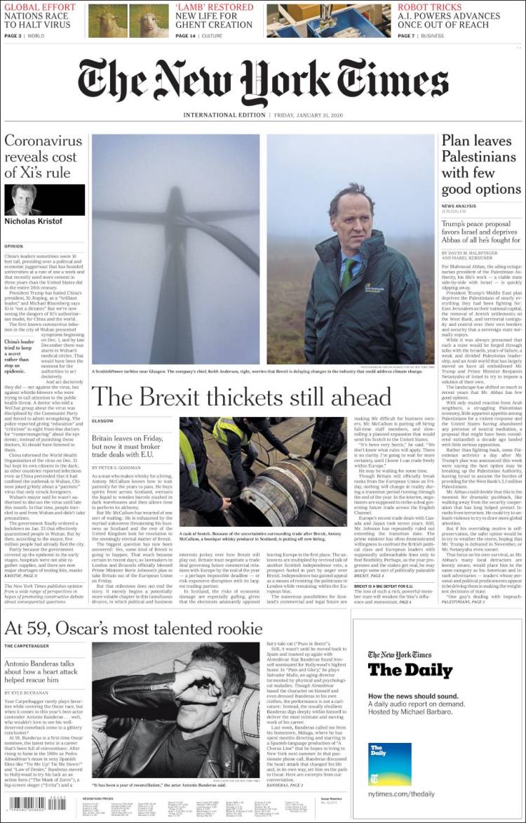 Portada de International New York Times (Europa)