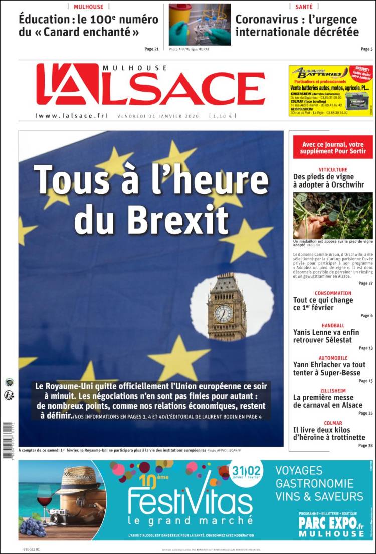 Portada de Journal L'Alsace (Francia)