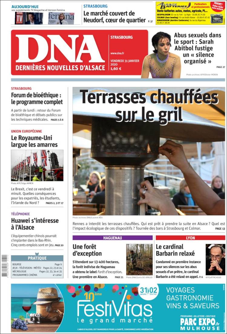 Portada de Les Dernières Nouvelles d'Alsace (Francia)