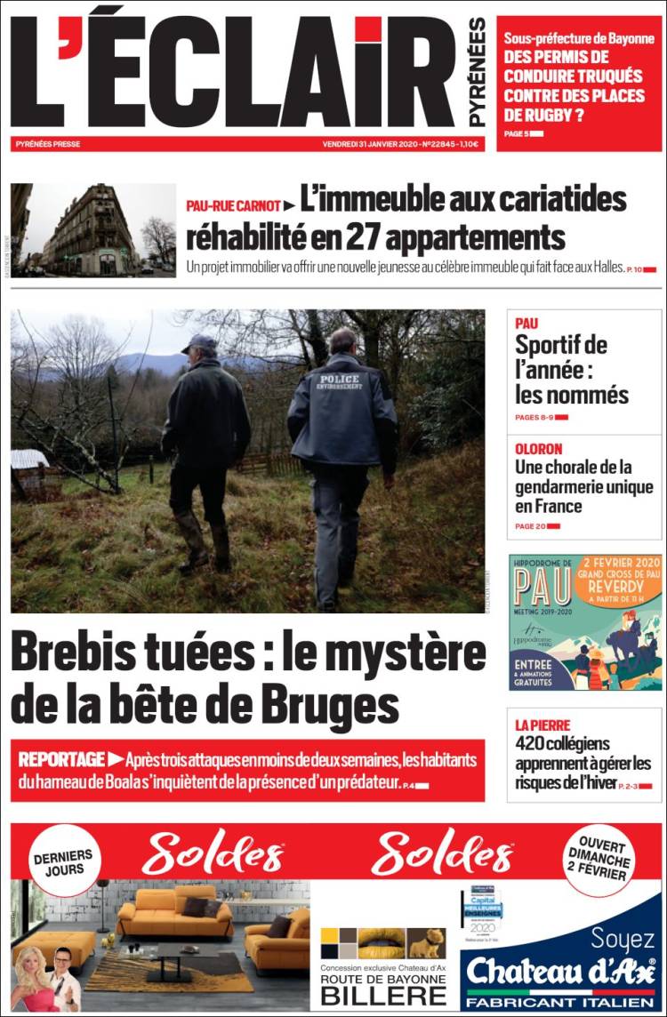 Portada de L'Eclair des Pyrénées (Francia)