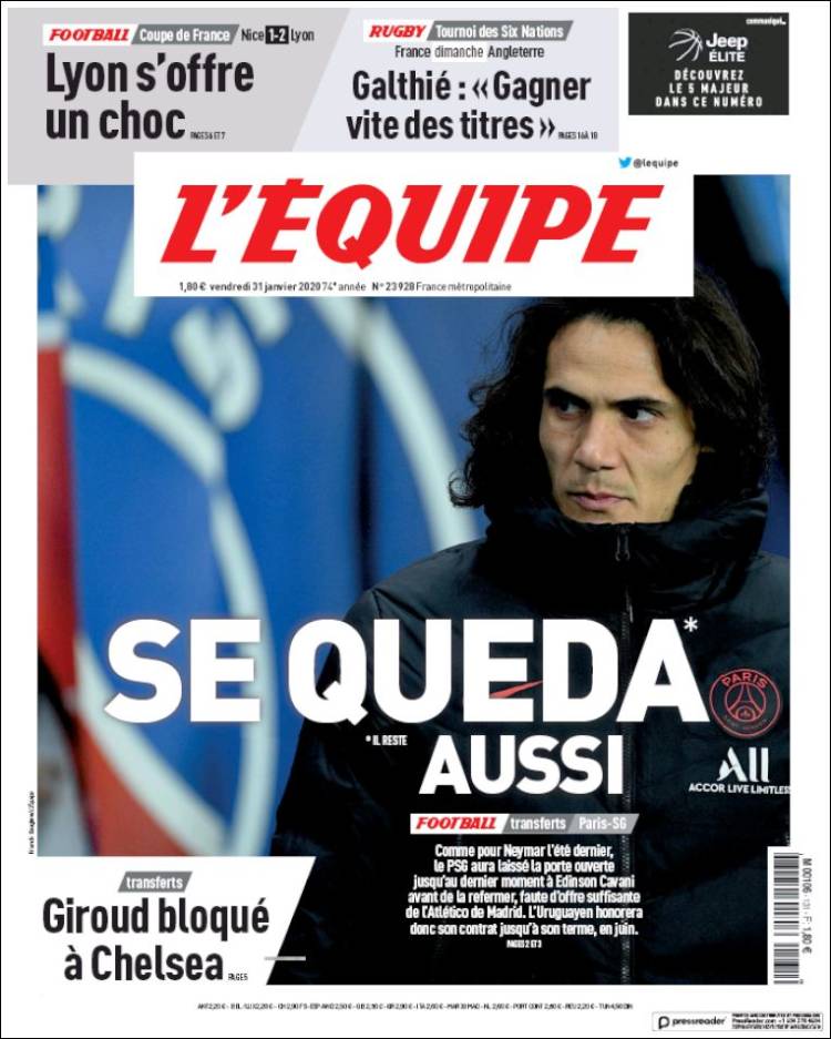 Portada de L'Equipe (Francia)