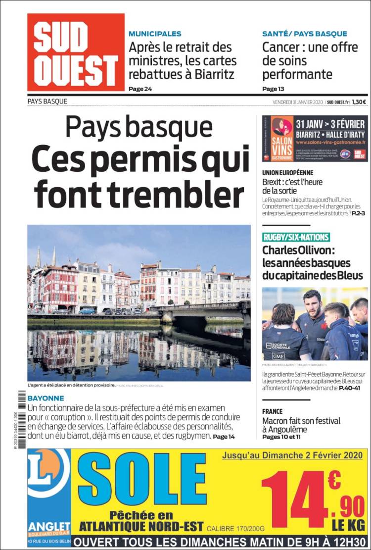 Portada de Sud Ouest (Francia)