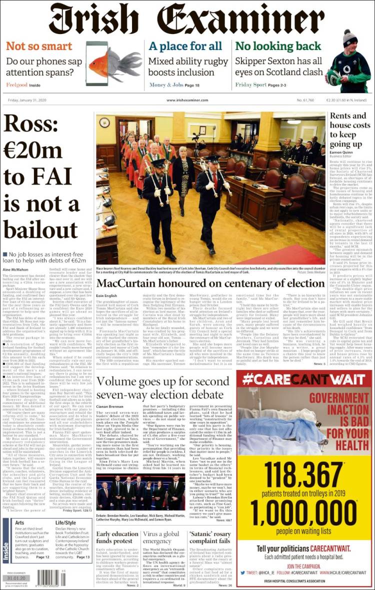 Portada de Irish Examiner (Irlanda)