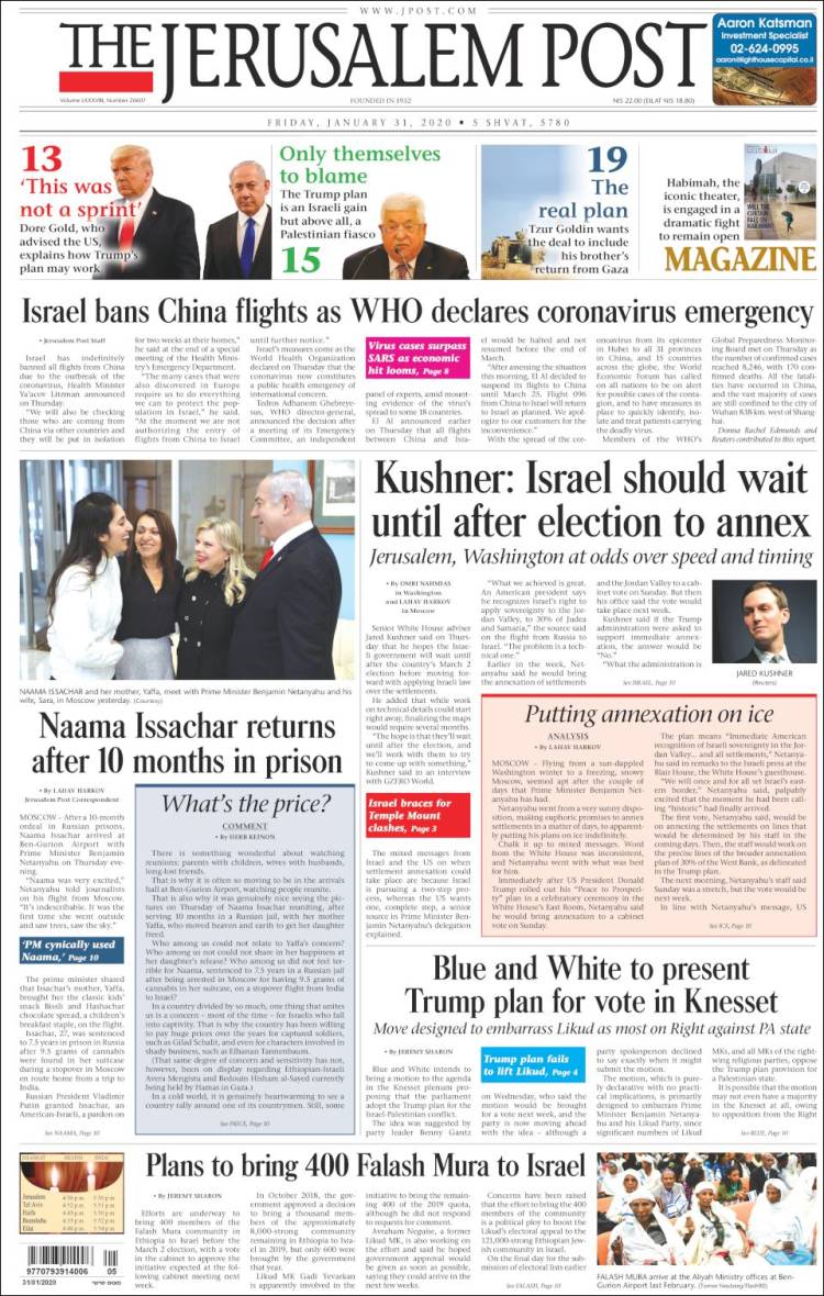 Portada de The Jerusalem Post (Israel)