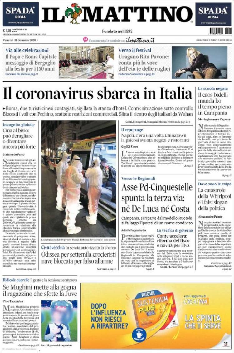 Portada de Il Mattino (Italia)