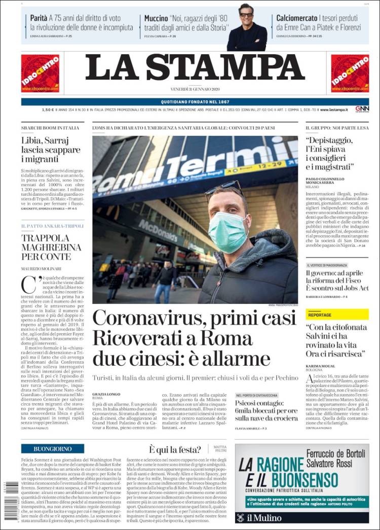 Portada de La Stampa (Italia)