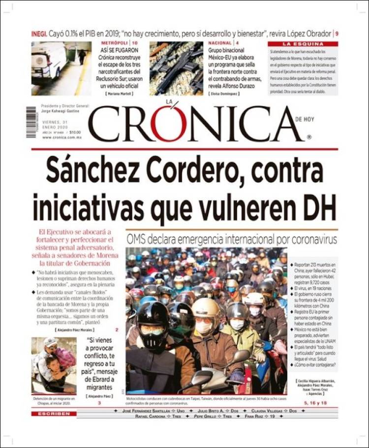 Portada de La Crónica de Hoy (México)