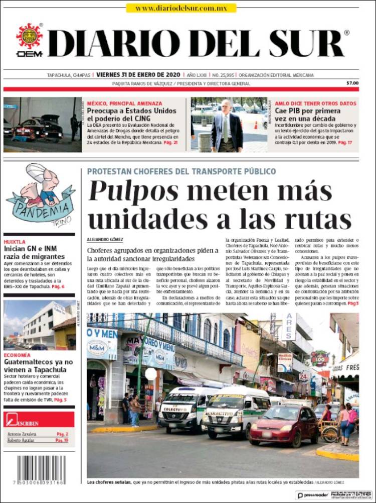 Portada de El Diario del Sur (México)