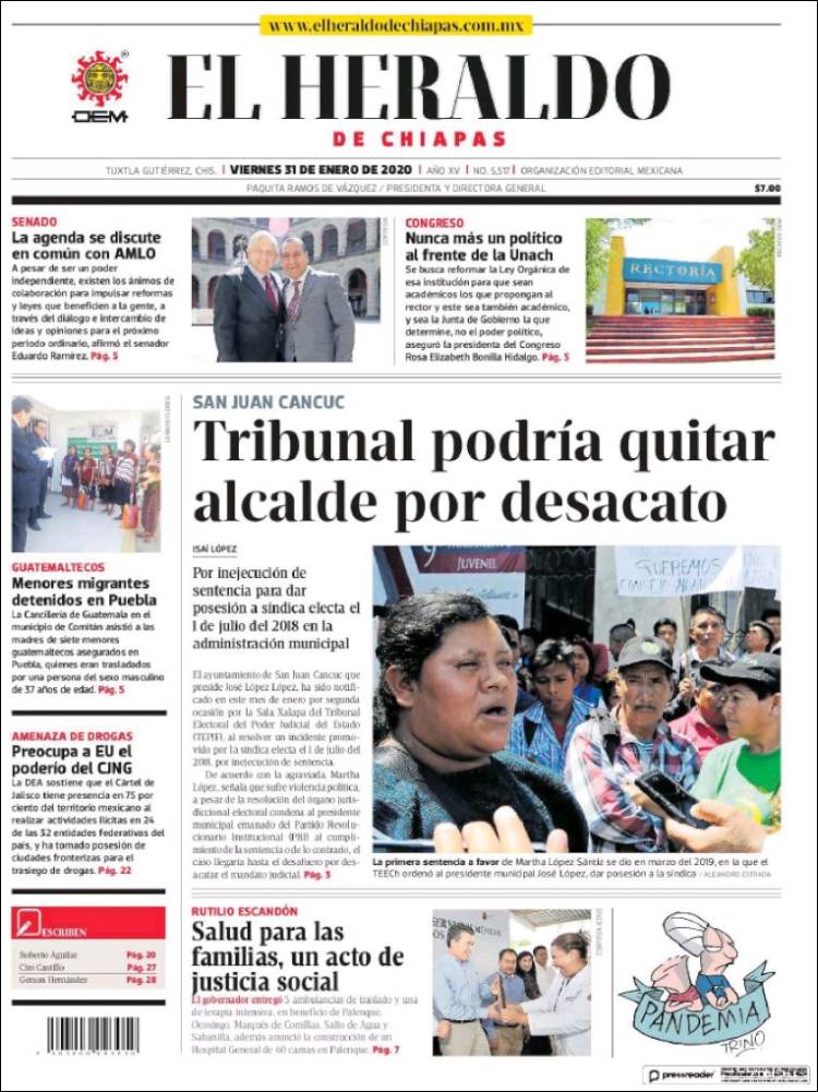 Portada de El Heraldo de Chiapas (México)