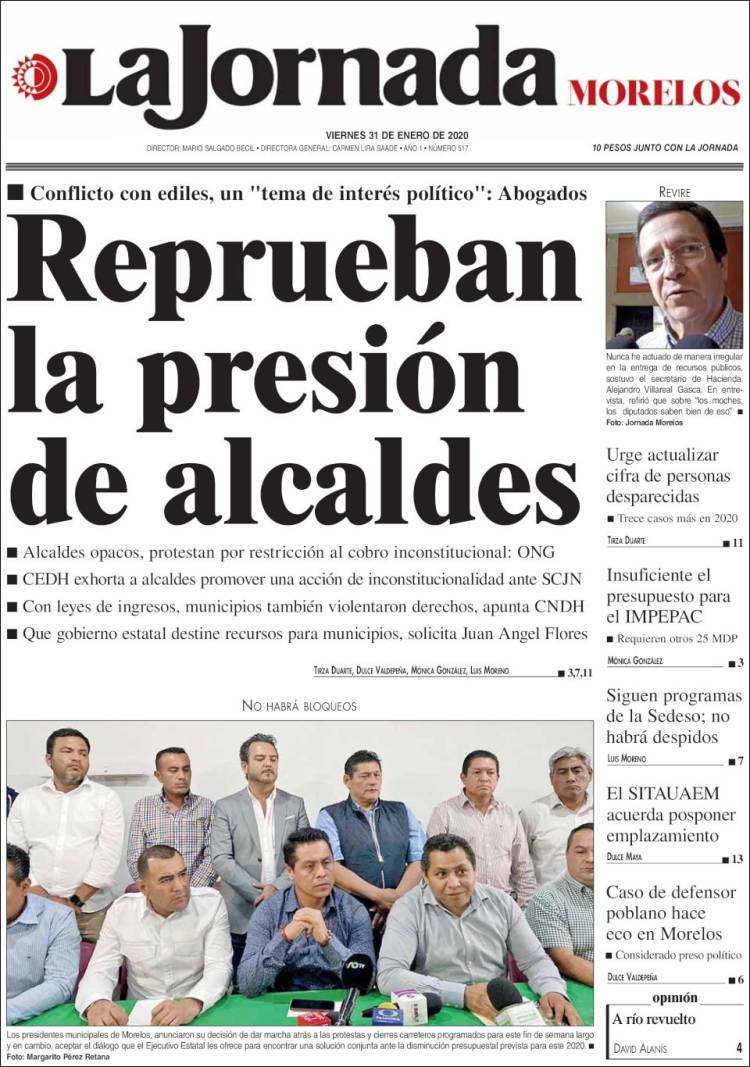 Portada de La Jornada - Morelos (Mexico)
