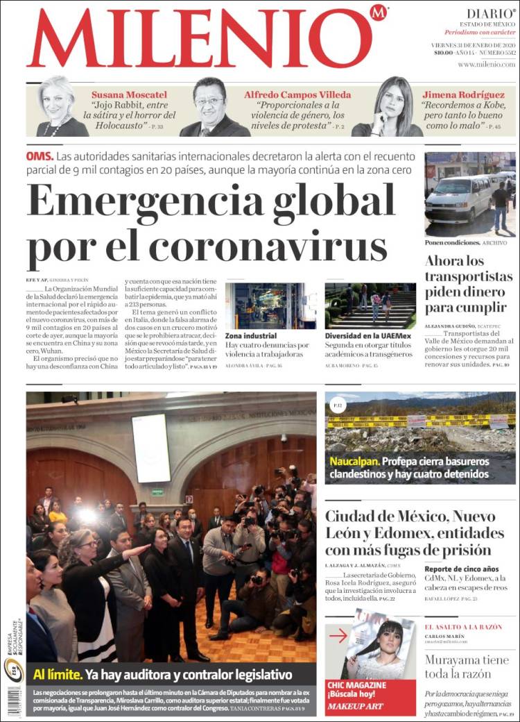 Portada de Milenio - Estado de México (México)