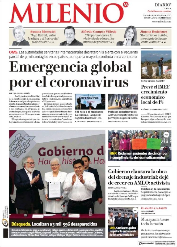 Portada de Milenio de Puebla (México)